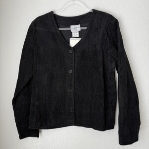Women's Vintage Y2K Black Corduroy Button Jacket Preppy Goth Grunge Deadstock 12